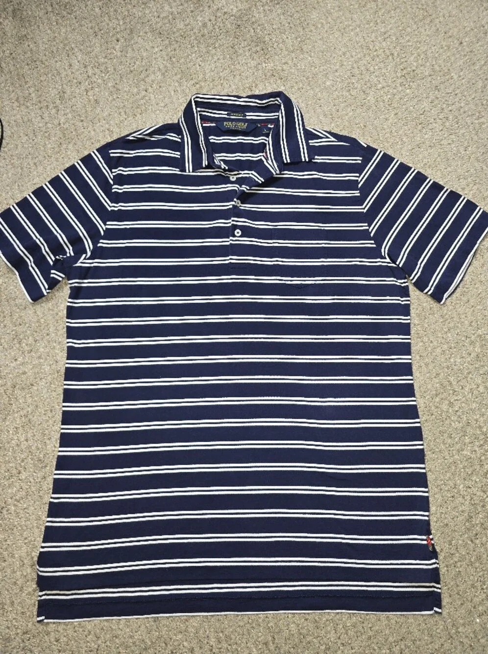 Ralph Lauren Navy and White Striped Polo Golf Shirt Size Large